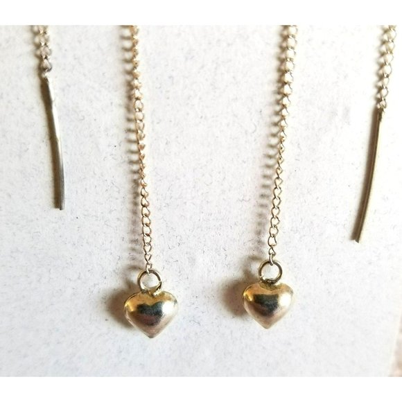 Sterling Silver Custom Puffed Heart Slider Earrings Threaders Custom Made LH2592 - Picture 2 of 3